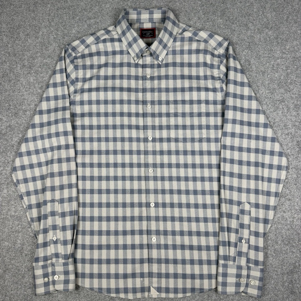 UNTUCKit Shirt Mens Large L Slim Fit Gray Gingham Check Button Down Long Sleeve